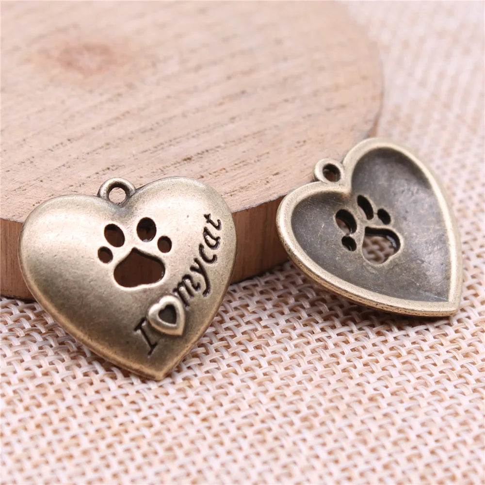 22x21mm 3.46g Multicolor Zinc Alloy I Love My Cat Charm Pendant for DIY Jewelry Making