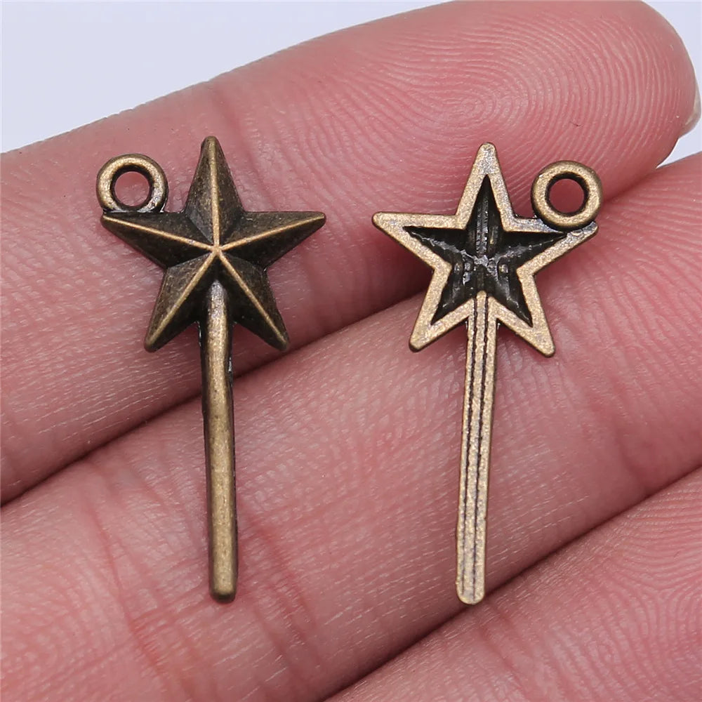 25x13mm 0.7g Multicolor Zinc Alloy Fairy Wand Magic Wand Charm Pendant for DIY Jewelry Making