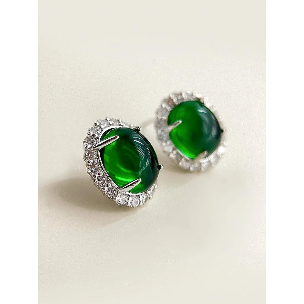 Luxury Oval Micro Pave Zircon Stud Earrings Vintage Court Style Geometric Jewelry