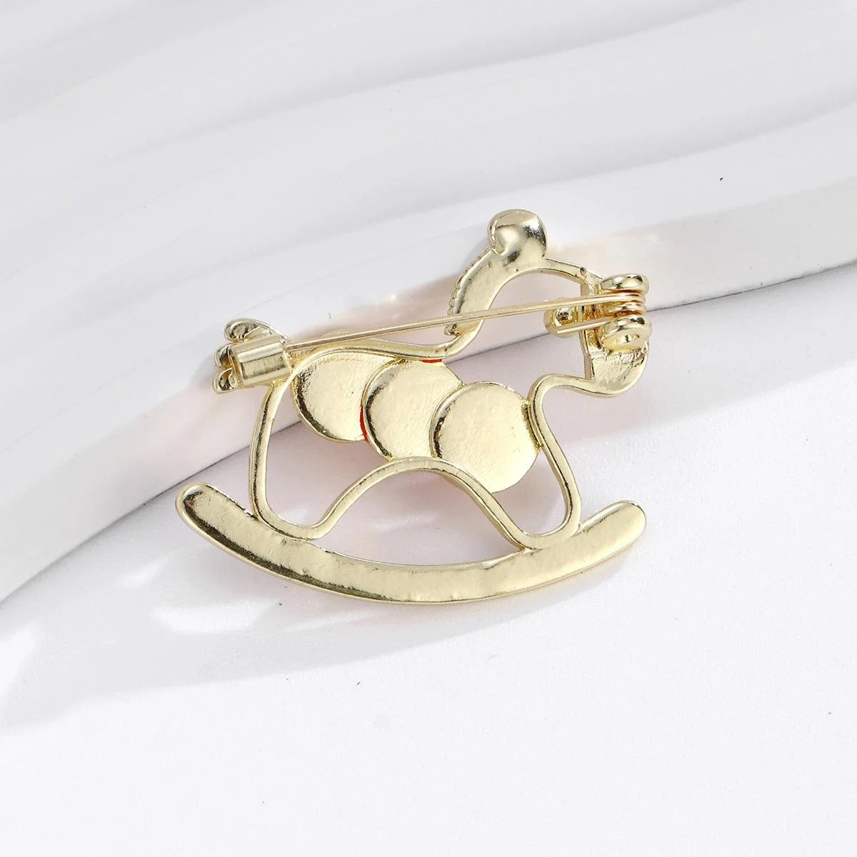Luxury Red Enamel Rocking Horse Brooch With Rhinestone Paved Base, Elegant Women's Lapel Pin Gift