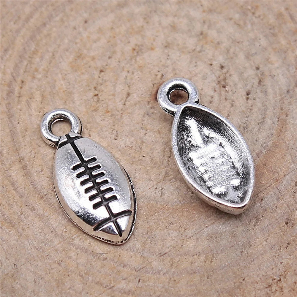 15x7mm 0.7g Multicolor Zinc Alloy Rugby Ball Charm Pendant for DIY Sports Jewelry Making