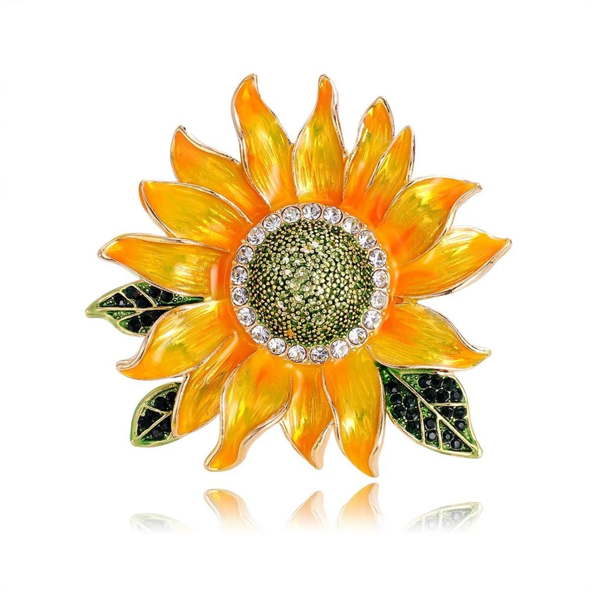 Elegant Enamel Sunflower Brooch With Rhinestones, Luxury Floral Lapel Pin Corsage Suit Accessory Gift