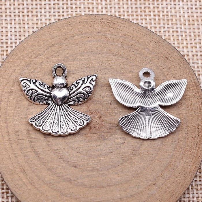 21x23mm 2.4g Antique Silver Zinc Alloy Heart Angel Charm Pendant for Vintage DIY Jewelry Making