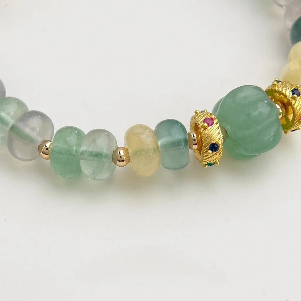 Handmade Natural Stone Bracelet With Zircon Inlay Irregular Geometric Sweet Forest Style Beads