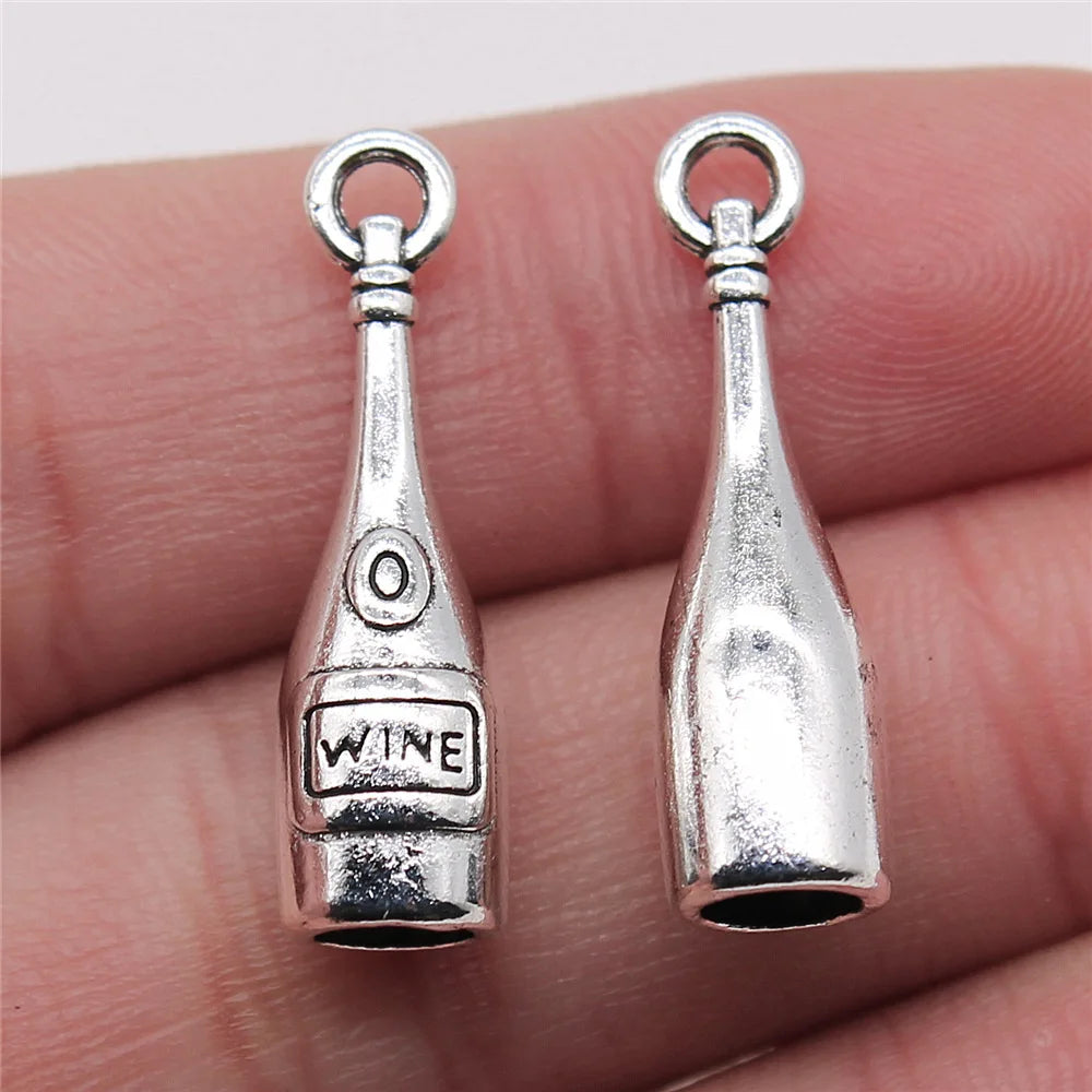 8x27mm 2.5g Antique Silver Zinc Alloy 3D Wine Bottle Charm Pendant for DIY Bracelet Necklace Making