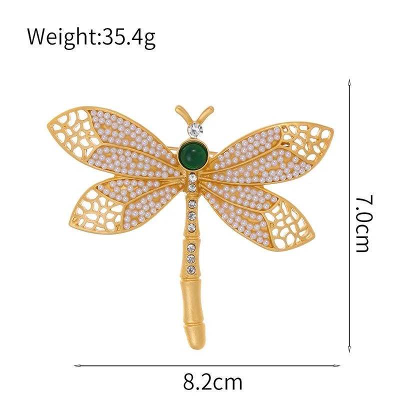 Luxury Dragonfly Brooch With Faux Pearl Wings And Rhinestone Body, Elegant Lapel Pin Corsage Suit Accessory
