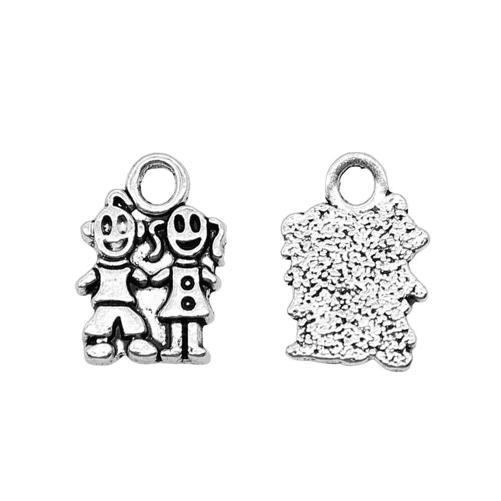 11x16mm 1.1g Antique Silver Tone Zinc Alloy Boy Girl Charm Pendant for Necklace Bracelet Family DIY