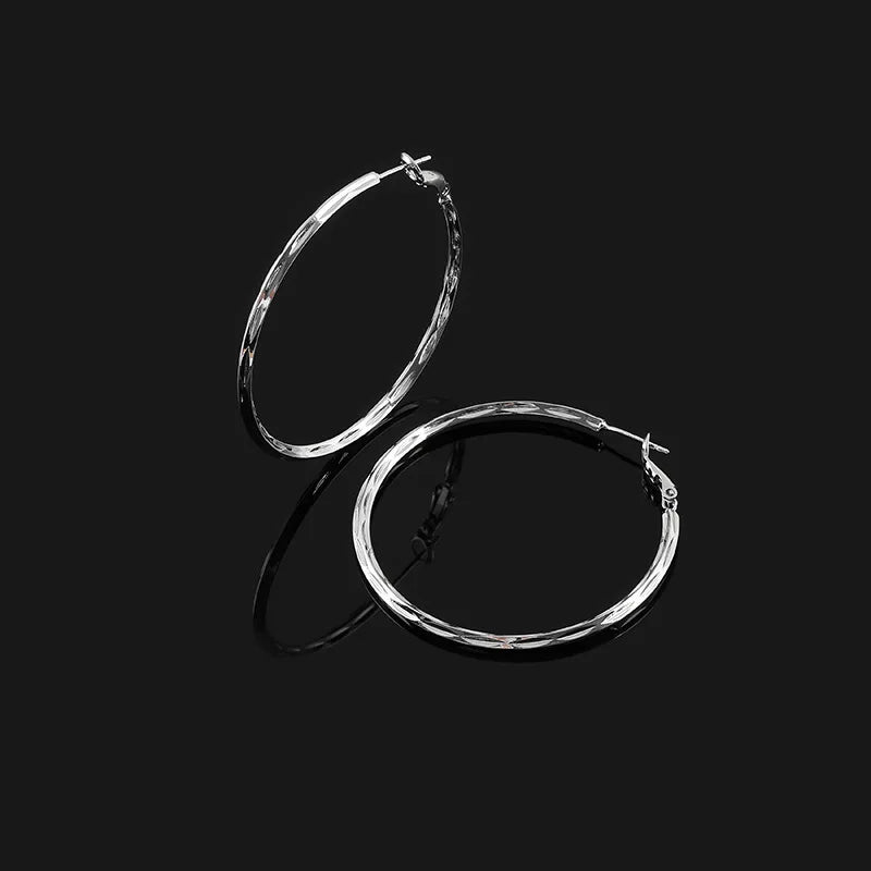 Luxury Twisted Silver Alloy Oversized Round Hoop Stud & Clip On No Piercing Statement Earrings