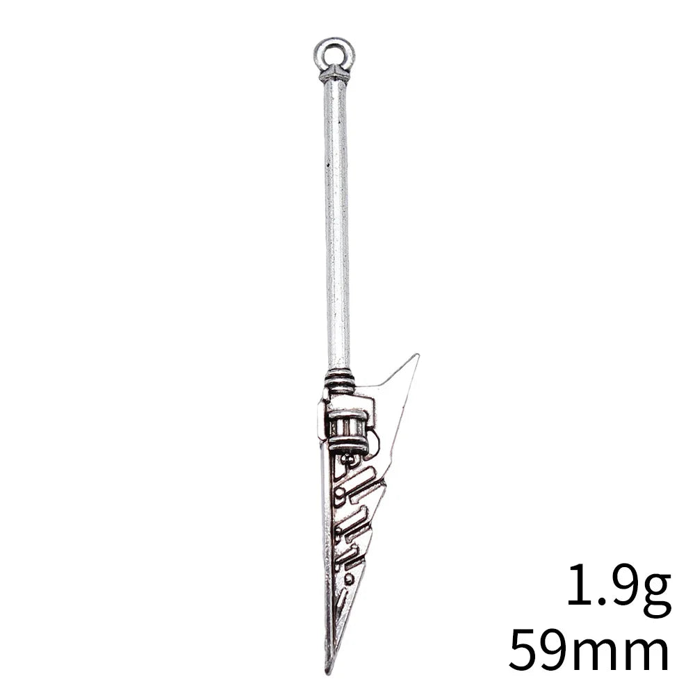 59mm 1.9g Antique Silver Zinc Alloy Sword Spear Halberd Charm Pendant for Cosplay Jewelry Making