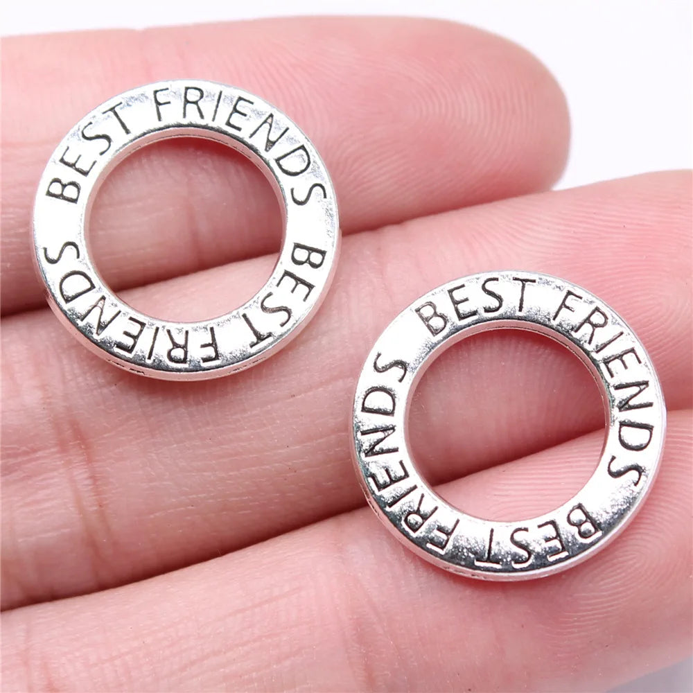 19x19mm 2.33g Antique Silver Zinc Alloy Best Friends Word Charm Pendant for Bracelet Necklace DIY