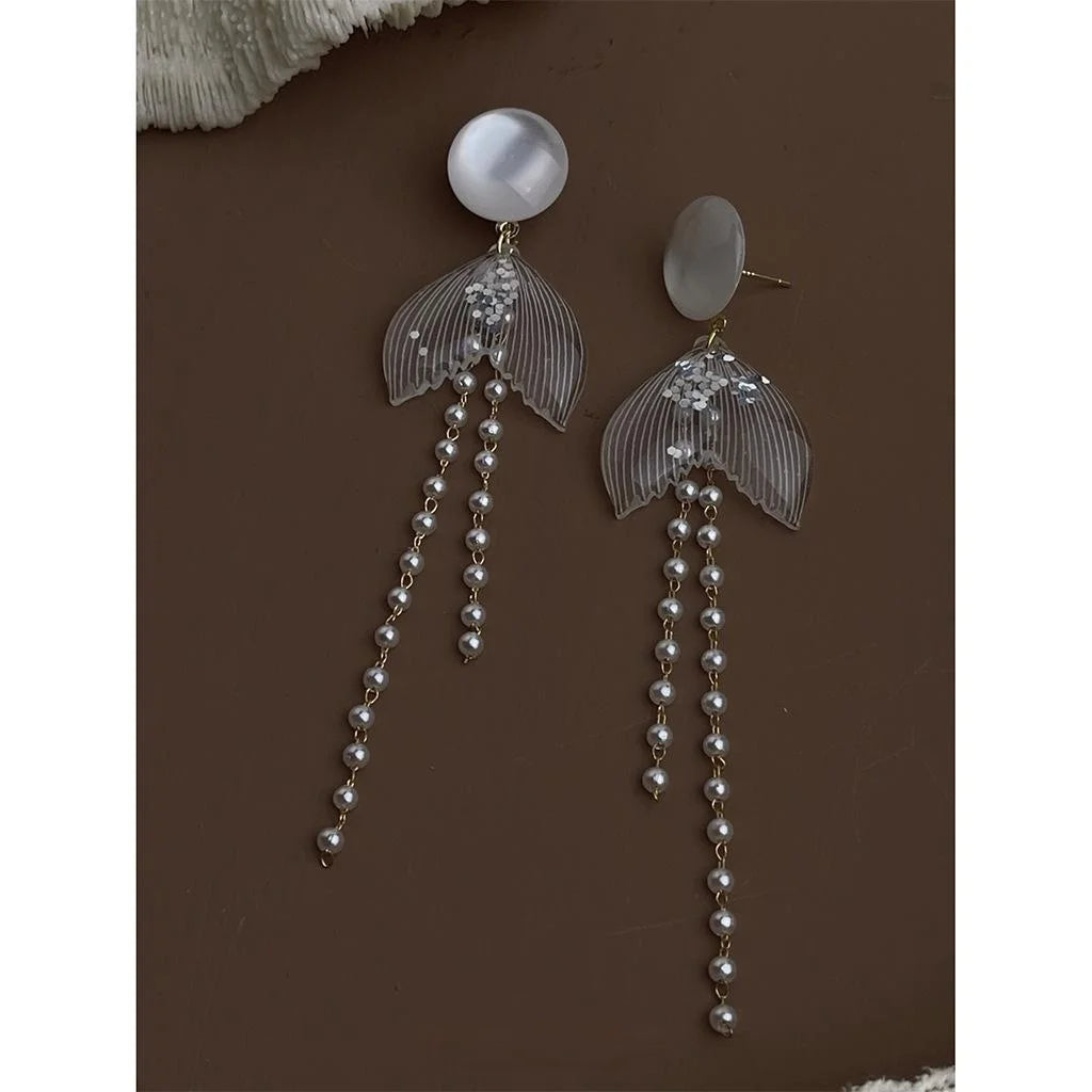 Vacation Style Long Resin Fishtail Drop Earrings Geometric Round Line Beach Fashion Jewelry