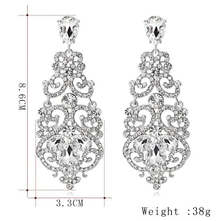 Luxury Hollow Teardrop Rhinestone Crystal Alloy Chandelier Earrings For Wedding Party Banquet Gift