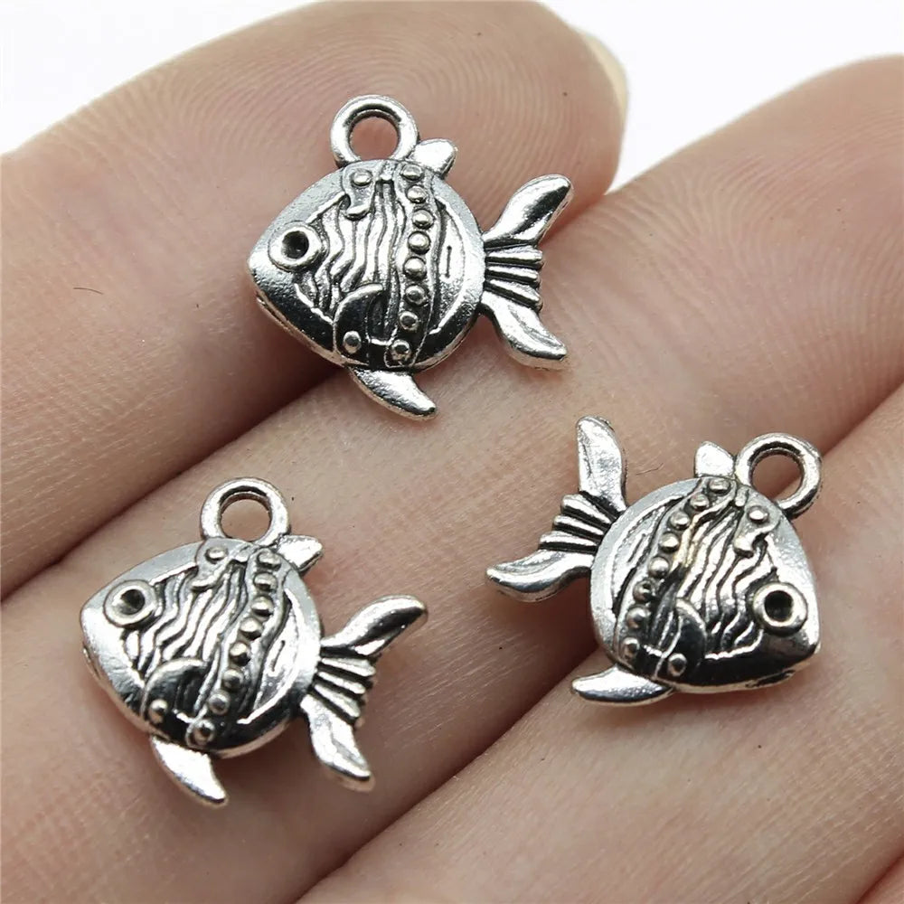 15x14x4mm 1.6g Antique Silver Zinc Alloy Tropical Fish Charm Pendant for DIY Bracelet Necklace Making