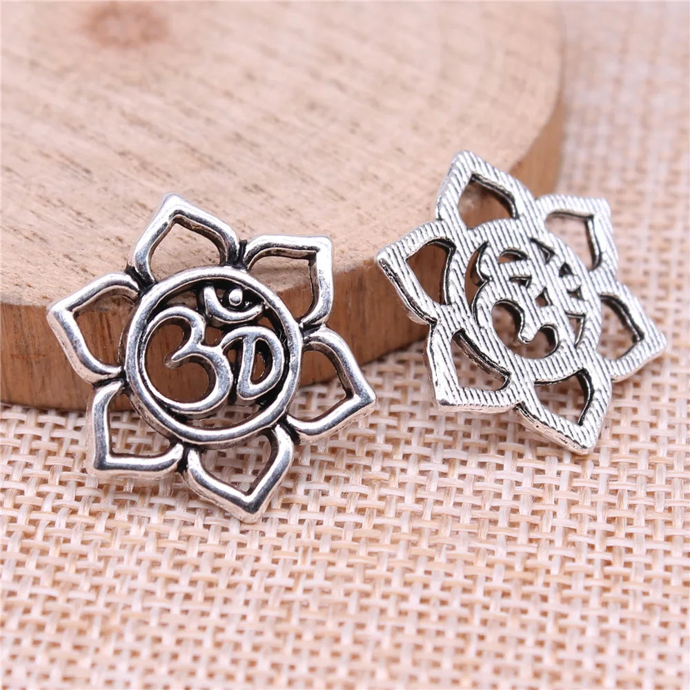 23x23mm 2.3g Antique Silver Zinc Alloy Lotus OM Charm Pendant for DIY Jewelry Making and Accessories