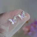 Original Designer Eco Copper Zircon Purple Butterfly Stud Earrings For Women Sweet Cool Style