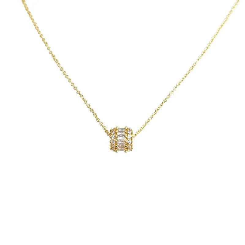 Thick Gold Plated Copper Micro Pave Zircon Geometric Circle Line Collarbone Necklace