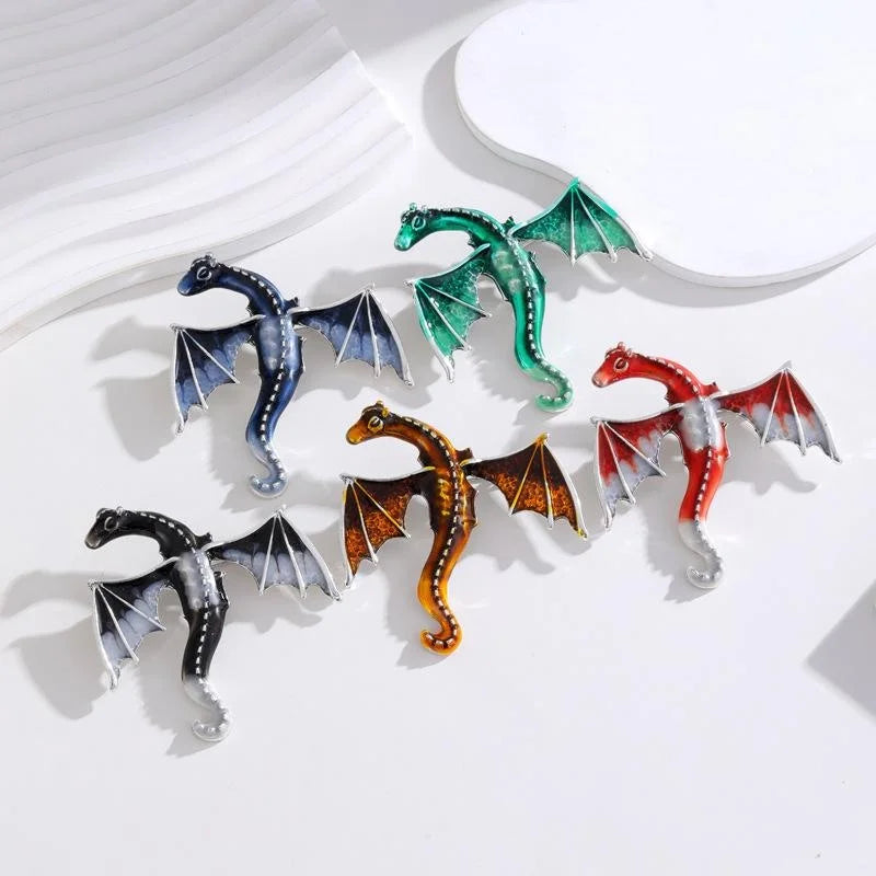 Cute Red Enamel Flying Dragon Brooch With Rhinestones, Alloy Pterosaur Lapel Pin For Suit Accessory