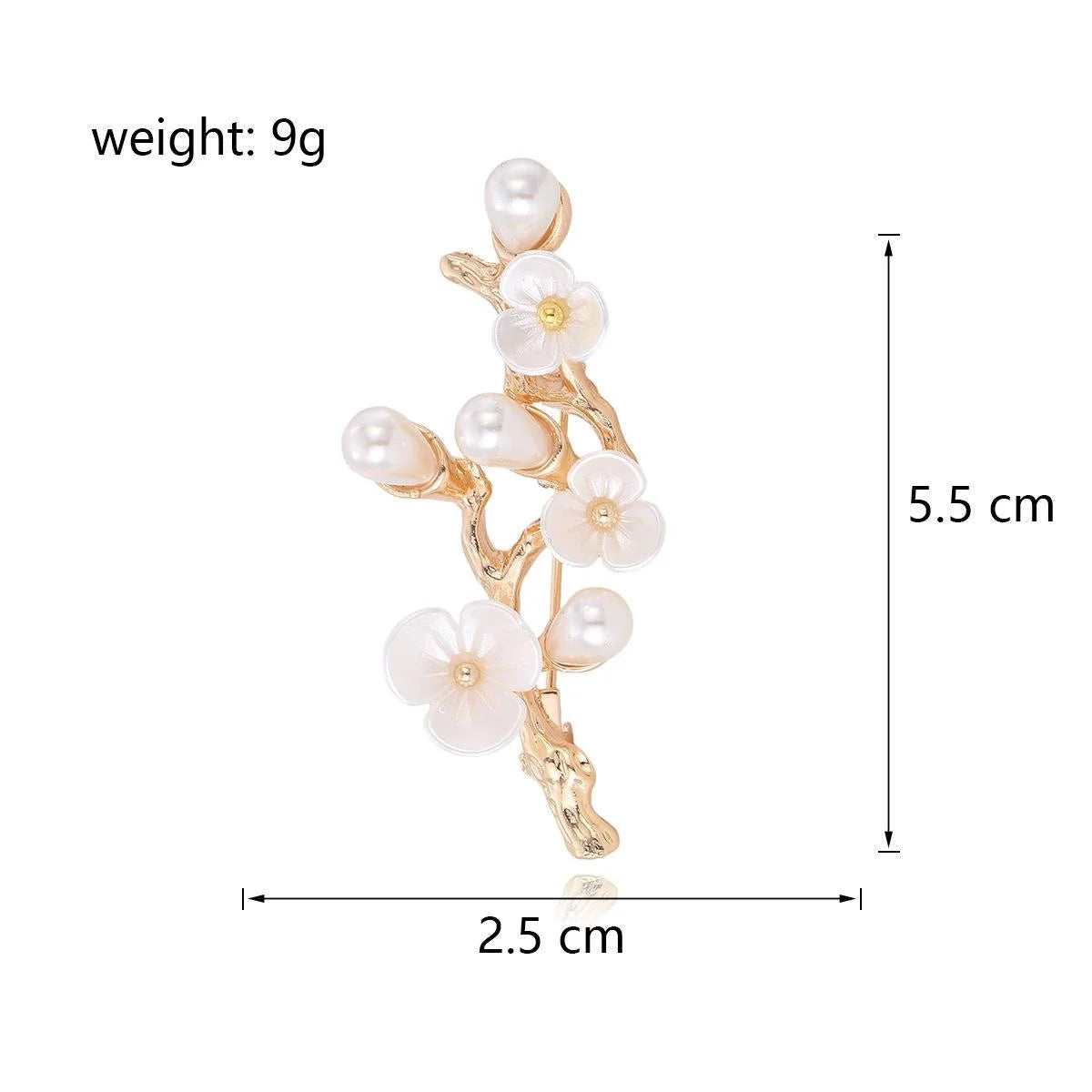 Elegant Mother Of Pearl Flower Branch Brooch With Faux Pearls, Gold Alloy Lapel Pin Suit Accessory Gift
