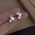 French Vintage Freshwater Pearl Flower Stud Earrings Copper Textured Petal Minimalist Jewelry