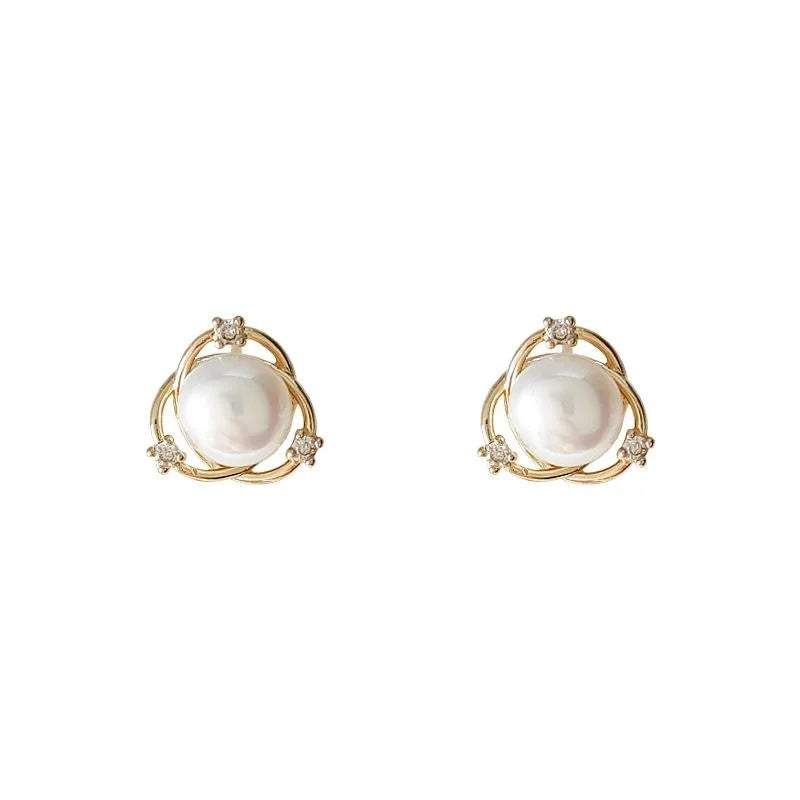 Freshwater Pearl Micro Pave Zircon 14K Plated Geometric Circle Cross Stud Earrings