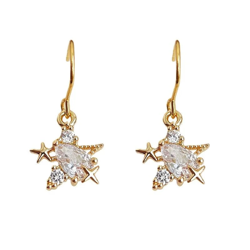 Mini Zircon Starfish Drop Earrings Copper Light Luxury Simple Daily Wear Jewelry