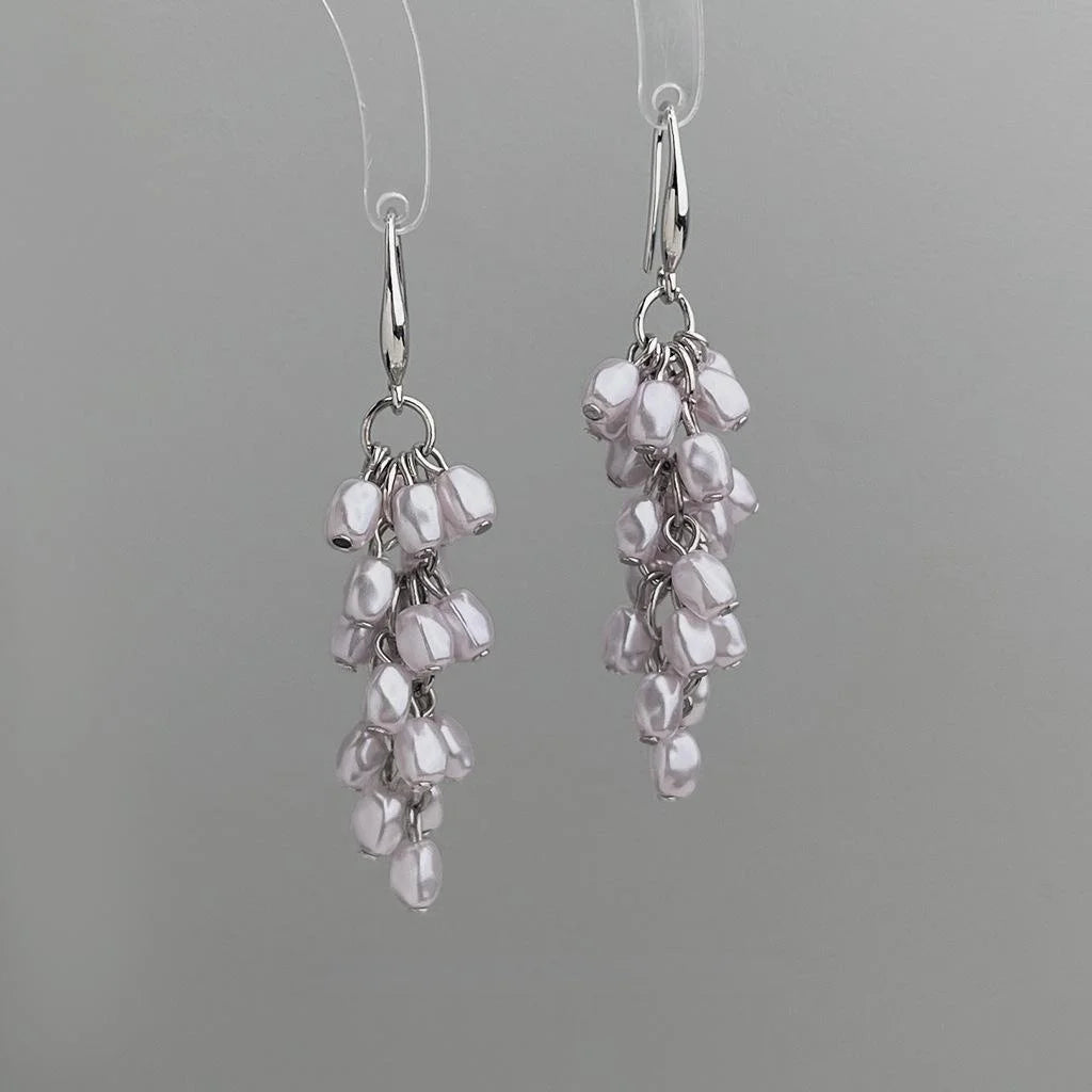 Purple Grape Irregular Pearl Tassel Drop Earrings Copper Sweet Fresh Summer Fashion Jewelry
