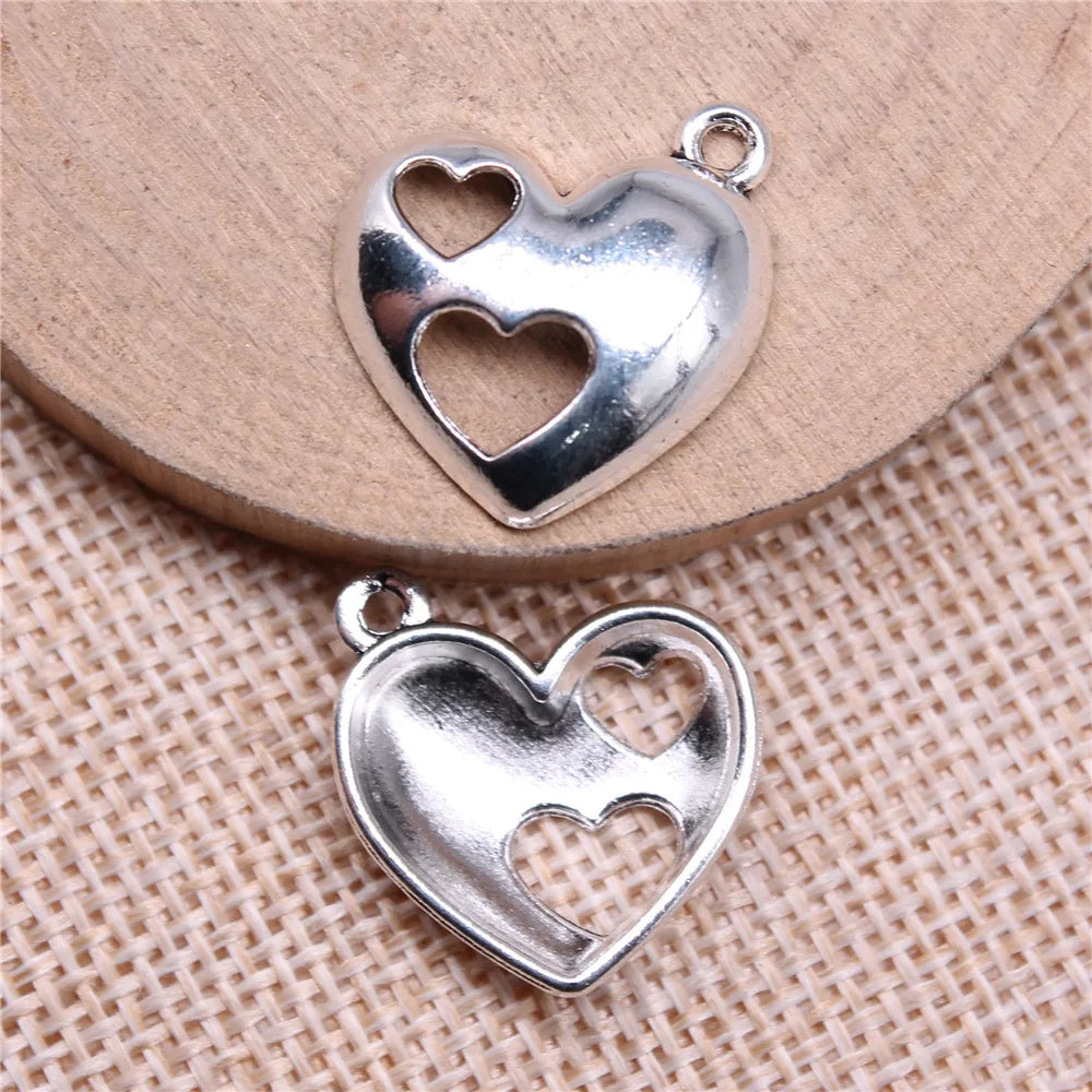21x19mm 1.8g Antique Silver Zinc Alloy Heart Charm Pendant for DIY Necklace Bracelet Jewelry Making