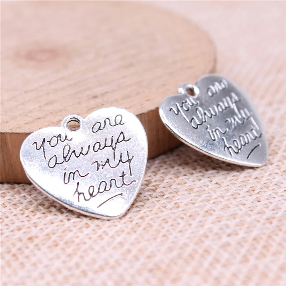 20x21mm 2.5g Zinc Alloy Heart Message Charm Pendant for DIY Necklace Bracelet Jewelry Making