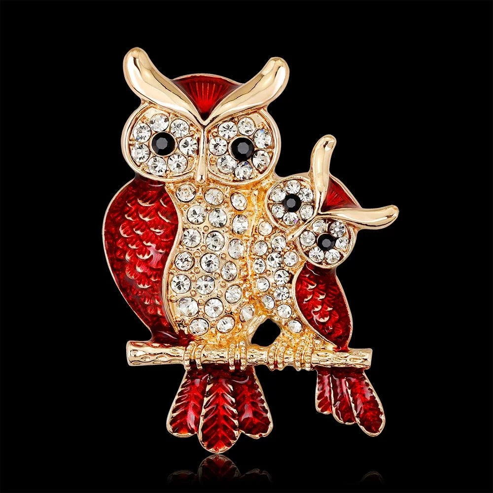 Elegant Enamel Rhinestone Owl Brooch, Gold Tone Alloy Lapel Pin Corsage For Women's Suit Gift