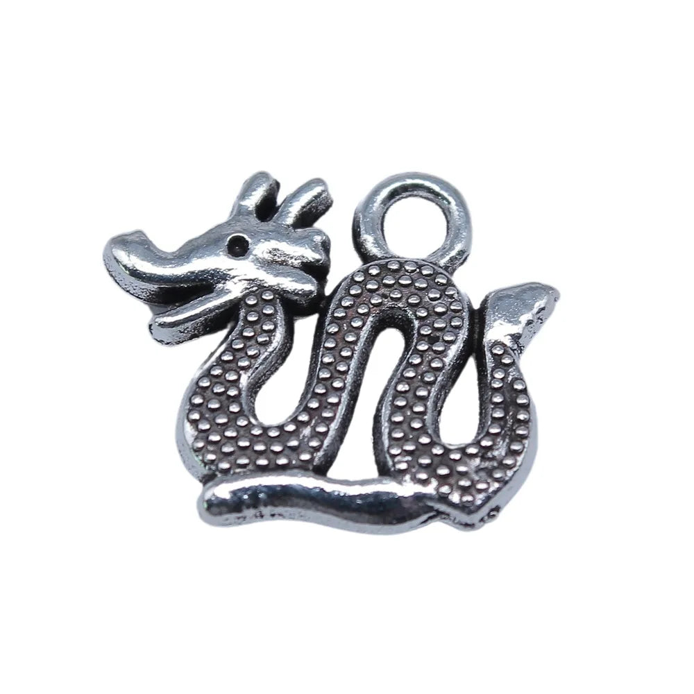 14x17mm 1.5g Antique Silver Zinc Alloy Double Sided Chinese Dragon Charm Pendant for DIY Jewelry Making