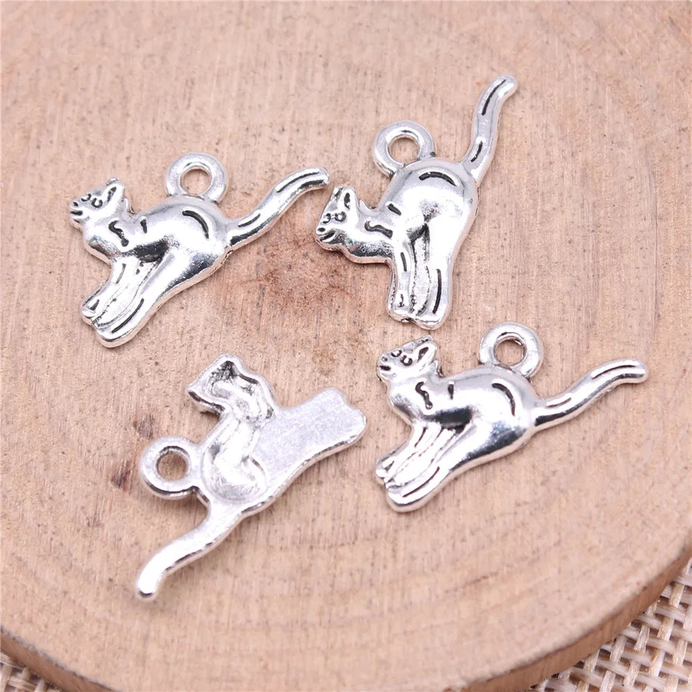 20x10mm 0.9g Antique Silver Zinc Alloy Cat Charm Pendant for DIY Necklace Bracelet Making