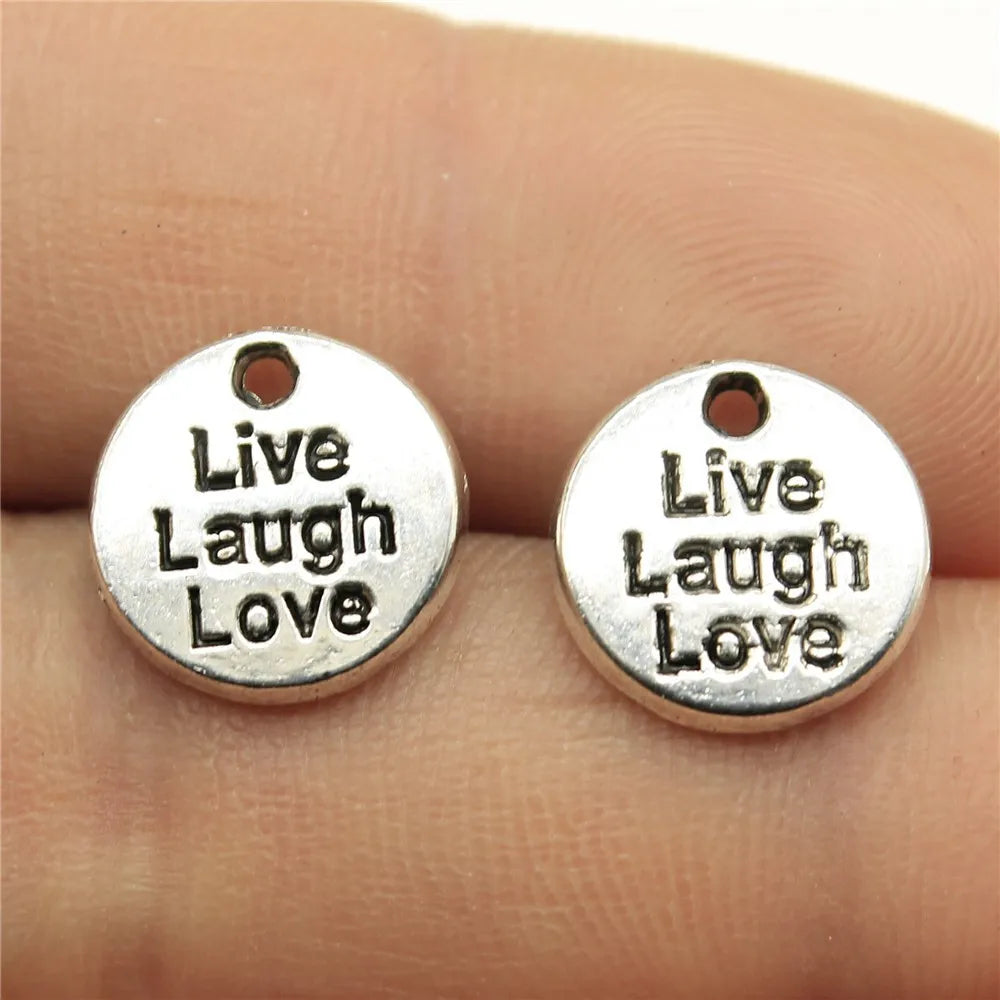12mm 1g Multicolor Zinc Alloy Live Laugh Love Round Letter Charm Pendant for DIY Bracelet Making