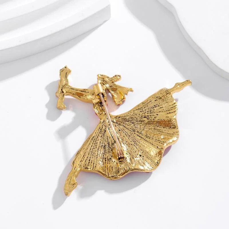 Elegant Rhinestone Enamel Ballet Girl Dancer Brooch, Alloy Lapel Pin Corsage Suit Accessory Gift