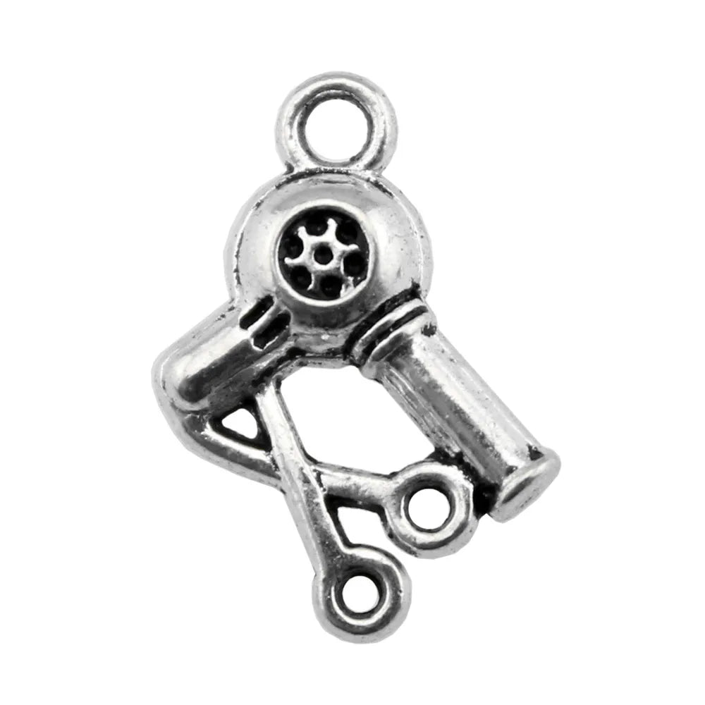 13x11mm 1.3g Zinc Alloy Hair Dryer Scissors Charm Pendant for Salon Theme DIY Jewelry Making