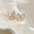 14K Gold Plated Copper White Mother Of Pearl Butterfly Stud Earrings Elegant Minimalist Jewelry
