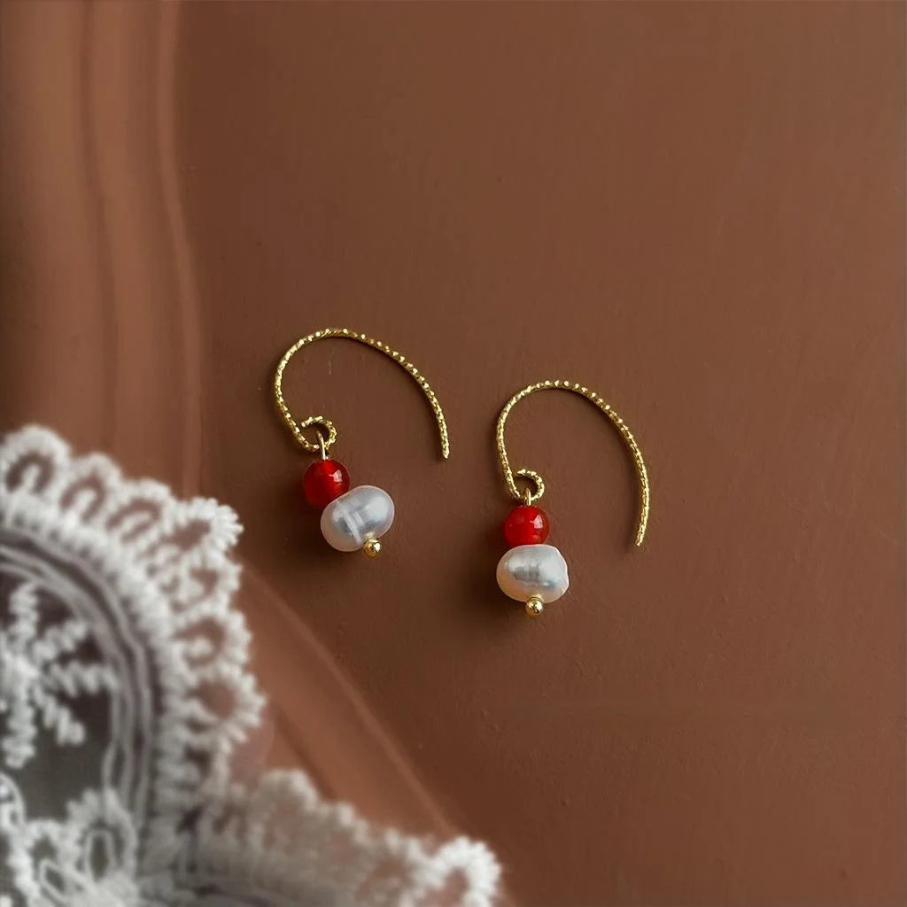 Handmade Freshwater Pearl Geometric Drop Earrings Vintage Ethnic Round Oval Design