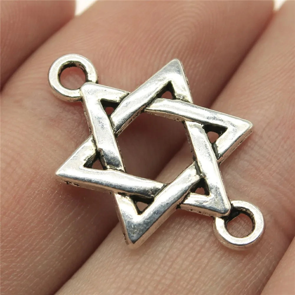 25x16mm 1.4g Antique Silver Zinc Alloy Star of David Connector Charm for DIY Bracelet Necklace Making