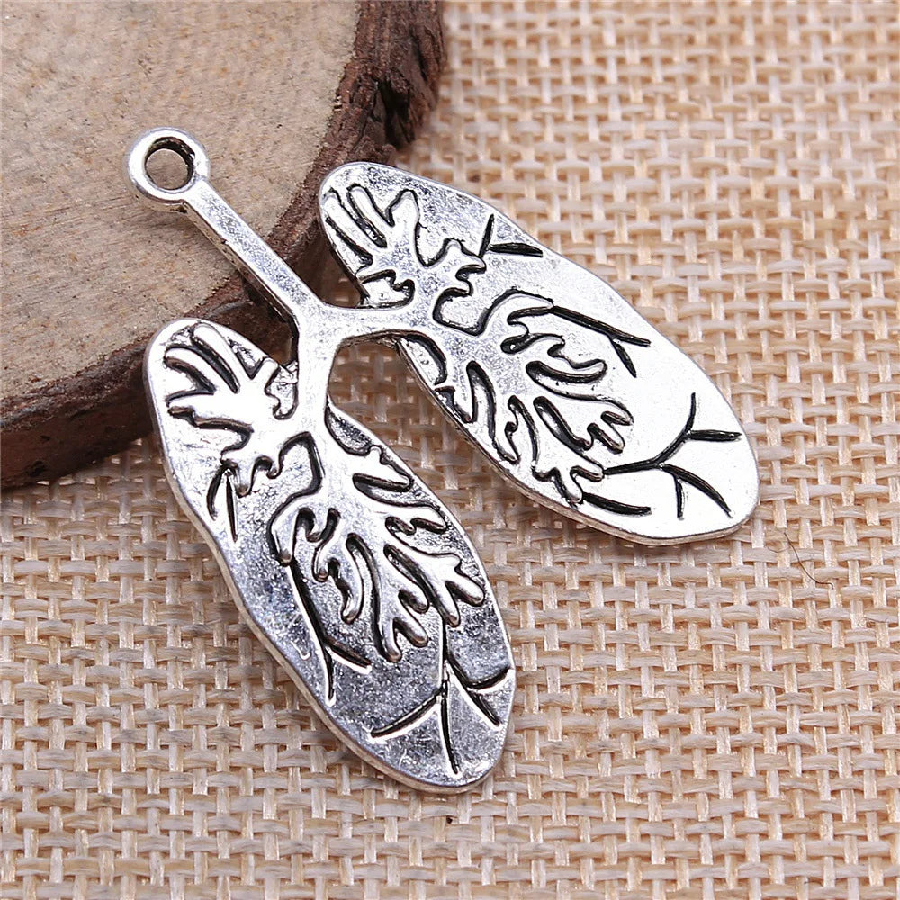 39x30mm 4.7g Antique Silver Zinc Alloy Lung Charm Pendant for DIY Anatomy Theme Jewelry Making