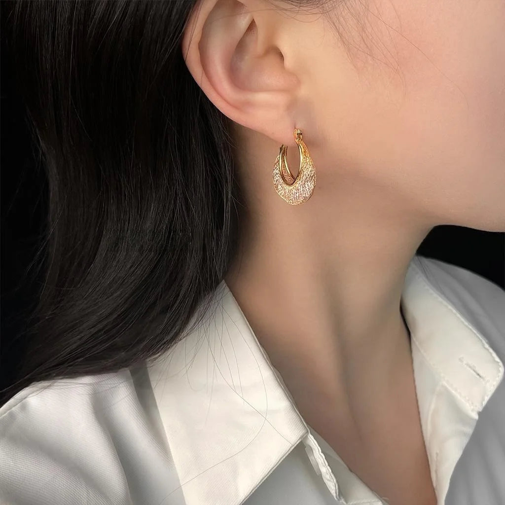 Light Luxury Copper Mesh Zircon Geometric Round Hoop Earrings For Women