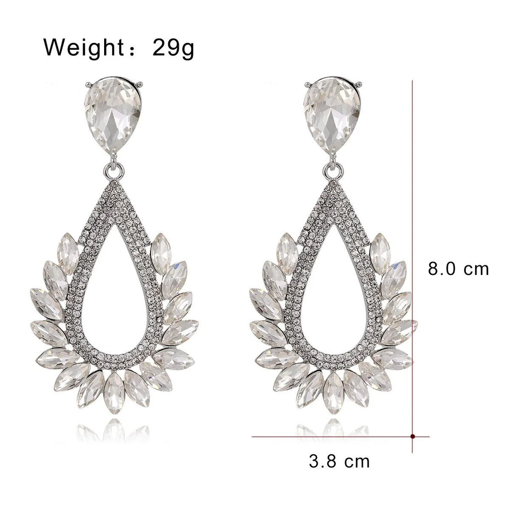 Luxury Green Teardrop Crystal Rhinestone Chandelier Earrings For Women Wedding Party Banquet Gift