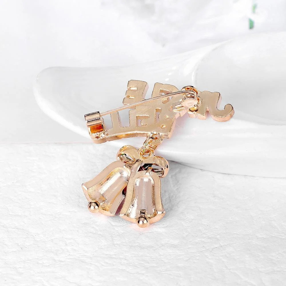 Cute Enamel Jingle Bells Letter Brooch Alloy Christmas Lapel Pin Corsage For Women's Suit Accessory Gift