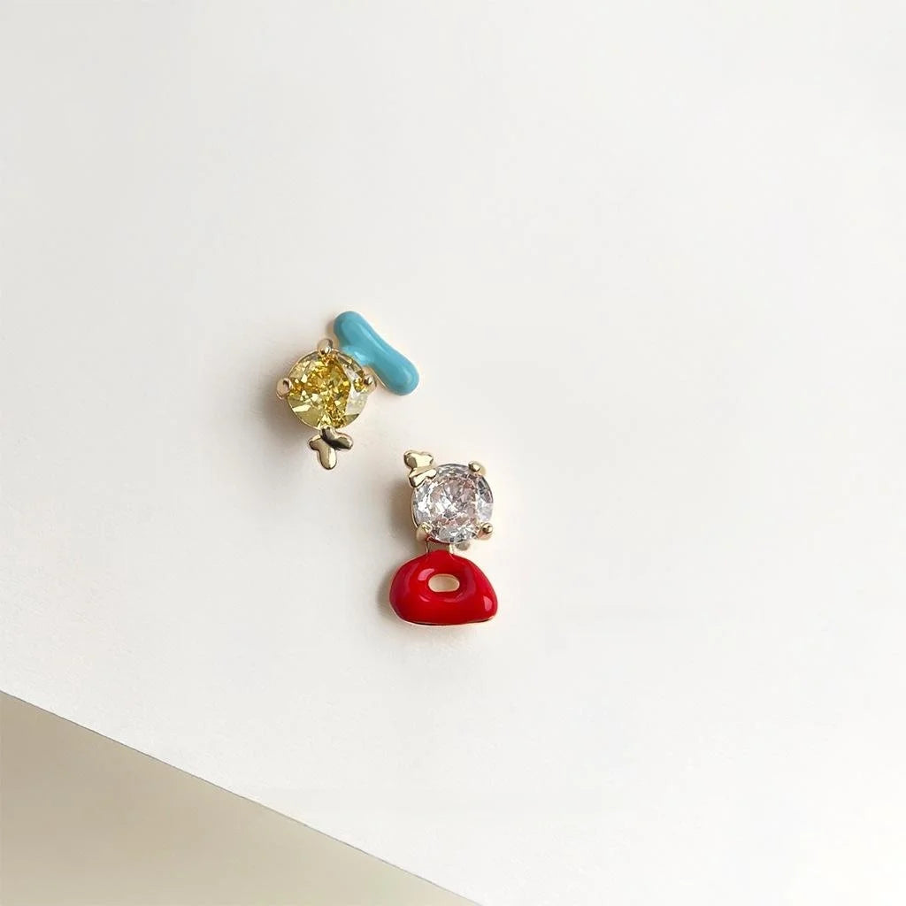 14K Gold Plated Copper Enamel Graffiti Asymmetric Geometric Mini Stud Earrings