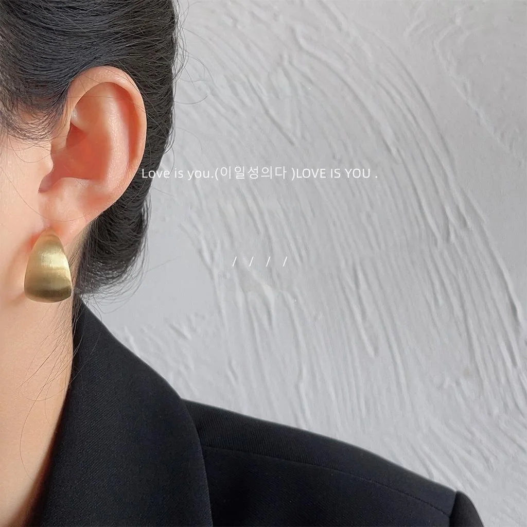 14K Plated Copper Brushed Geometric Ring Drop Earrings With Silver Plated Pins Elegant