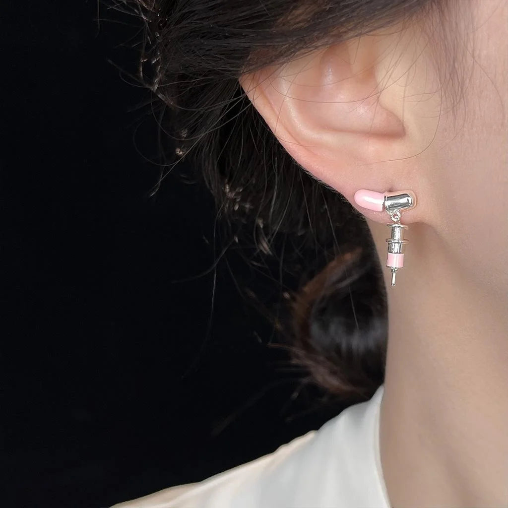 Designer Pink Capsule Drop Earrings Copper Irregular Geometric Sweet Cool Style