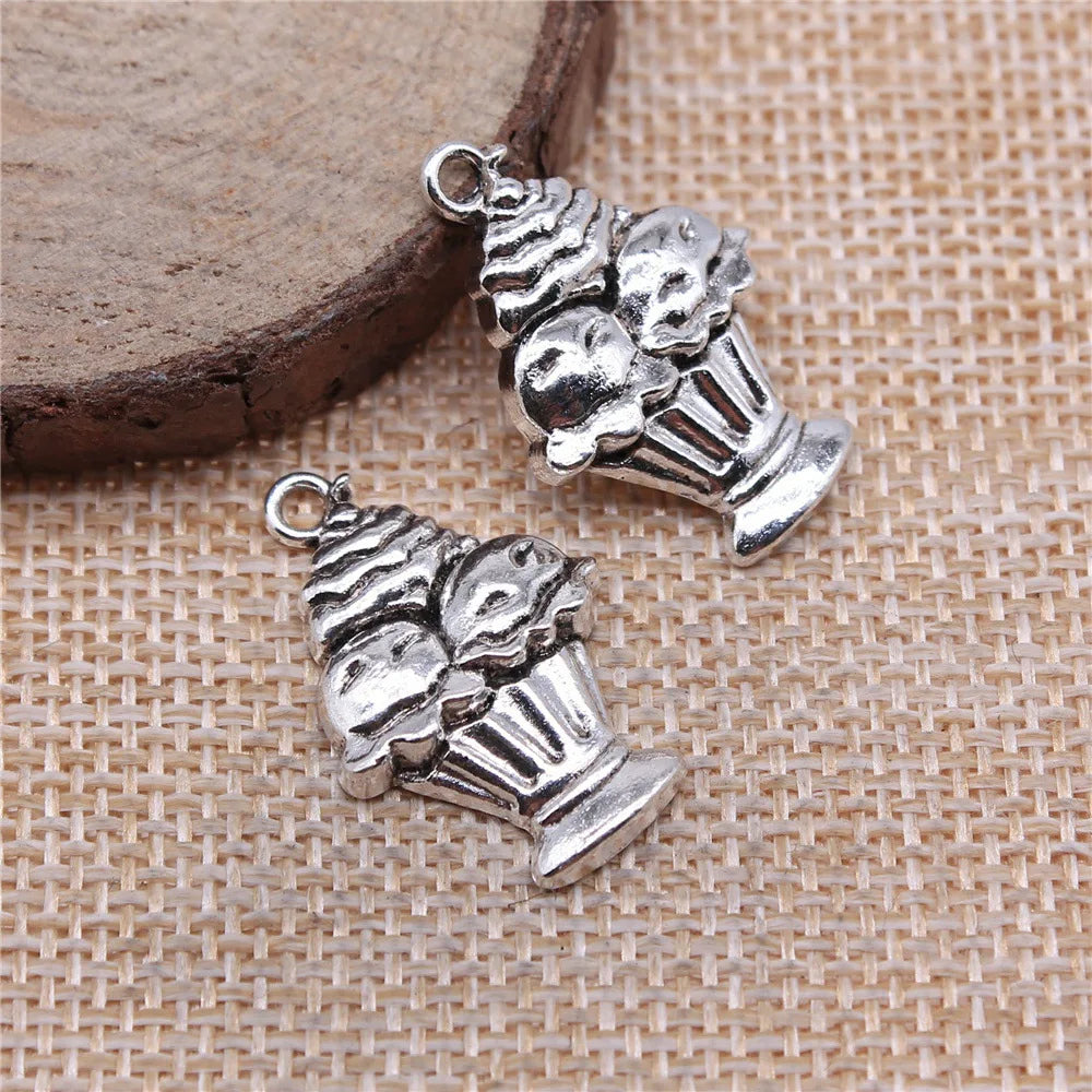 27x18mm 2g Zinc Alloy Cupcake Ice Cream Charm Pendant for DIY Dessert Theme Jewelry Making