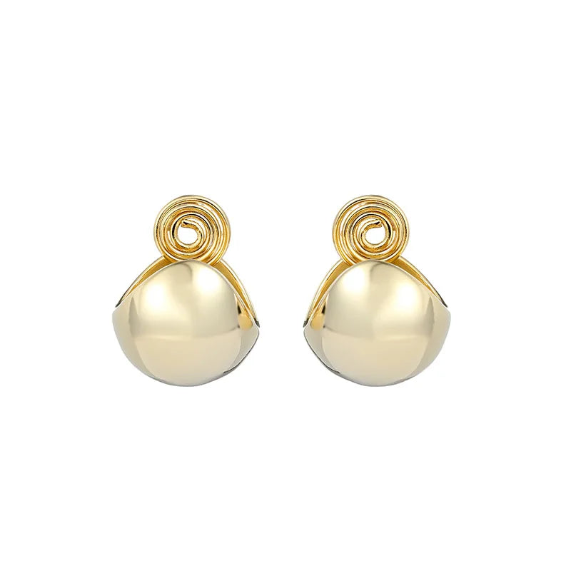 Elegant Gold Alloy Round Ball With Spiral Coil Stud & Clip On No Piercing Statement Earrings