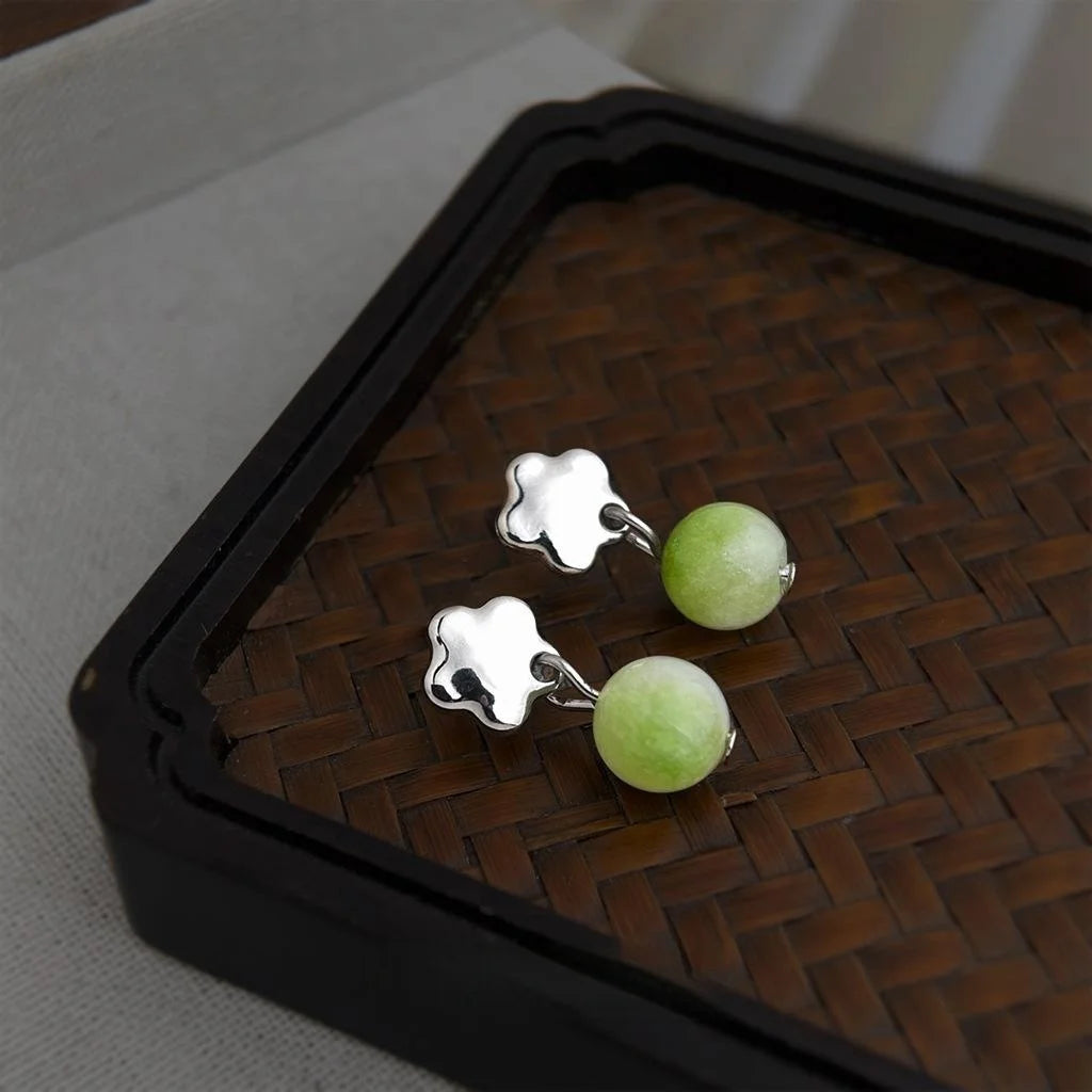 Handmade Natural Stone Geometric Flower Drop Earrings Forest Style Summer Jewelry For Women