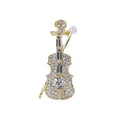 Elegant Violin Brooch With Sparkling Rhinestones And Pearl Accent, Gold Tone Alloy Lapel Pin Gift