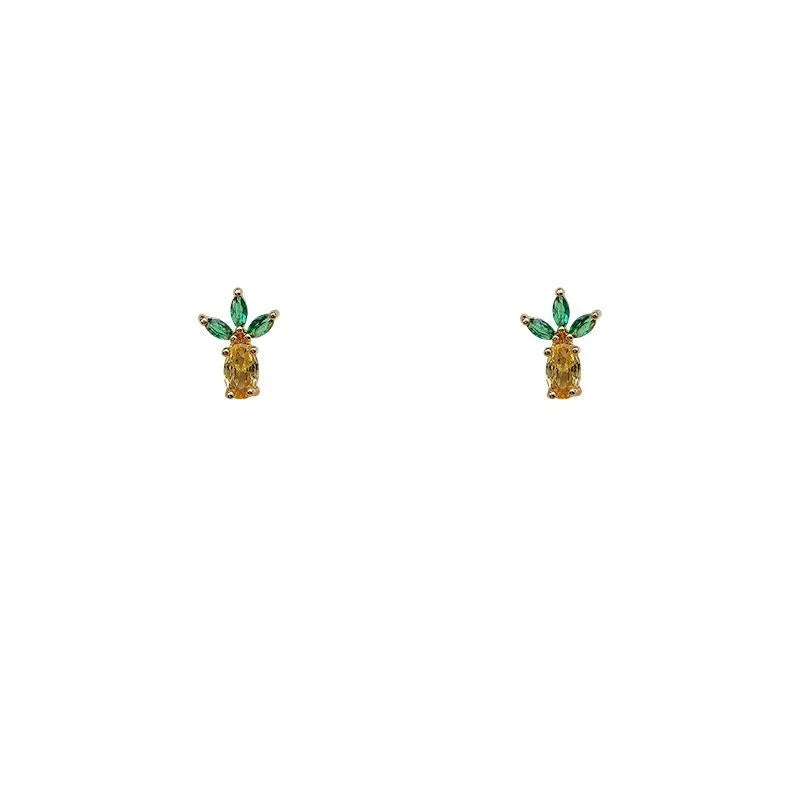 Fresh Sweet Copper Micro Pave Zircon Pineapple Mini Stud Earrings Cute Fruit Jewelry