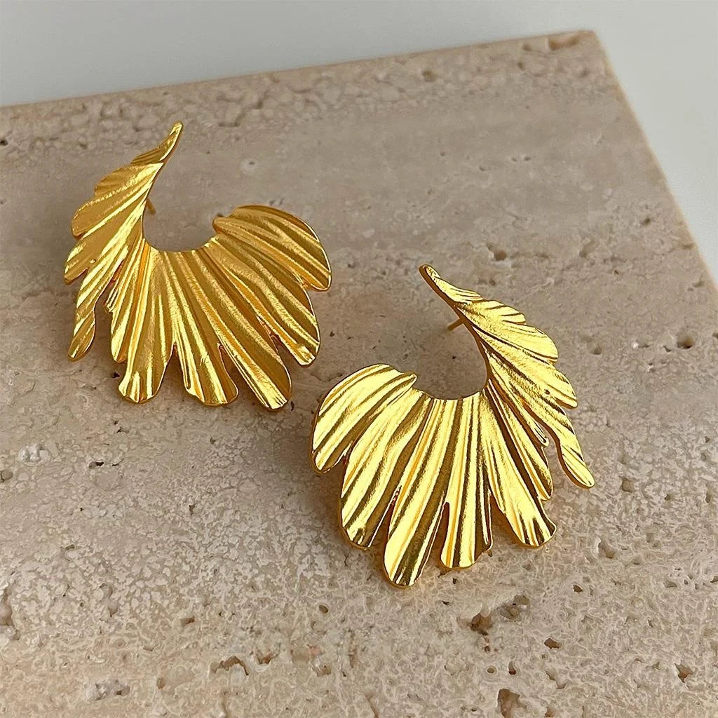 Matte Electroplated Copper Leaf Geometric Drop Earrings Retro Designer Statement Jewelry